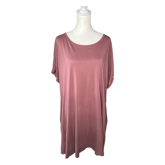 Perfectly Priscilla Mauve Dolman Sleeve Dress Pockets Casual Loose Fit Comfy 2XL - Picture 1 of 6